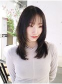 ミディアム前髪カットウルフレイヤー_F0510