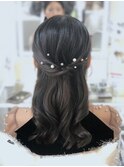 結婚式 二次会 お呼ばれ ハーフアップ+パールピン