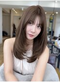 美髪レイヤーカット／顔まわりレイヤー／ロングレイヤ 一/前髪