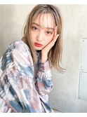 mowen×鎖骨ミディアム×ハイライトベージュ×グレージュ