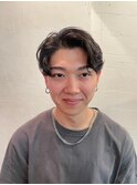 MEN'S HAIRウルフアッシュブラックカルマパーマベリーショート