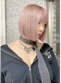 ミルクティーピンクグレージュミディアムウルフレイヤー長めボブ