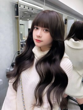 ロムーク 表参道(LOMKH) ロングレイヤーカット顔周りシールエクステ秋ヘーゼルグレージュ