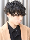 サイドグラデーション七三オールバックツイストパーマ