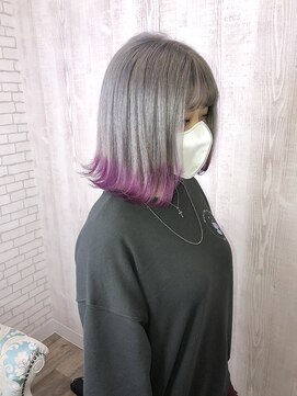 ラッズプラスエイチ(Lads+h) シルバーベージュ 袖カラーピンク