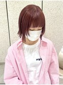 ぱつっとボブ×暖色系カシスカラー