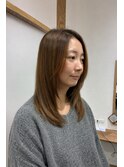 ミディアムグレージュレイヤー小顔周りレイヤー