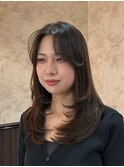 ◎ ミディアムレイヤー/ダークアッシュブラウン/韓国巻き/前髪97