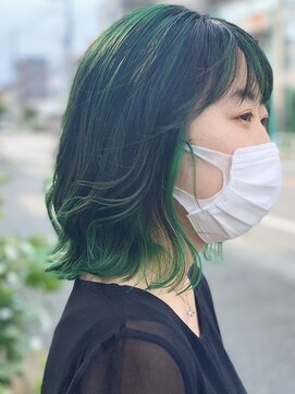 ジョージグランデ(JO-JI grande) 小顔くびれミディ☆バレイヤージュ グリーンカラー