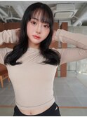  艶髪 アッシュブラック ぱっつん前髪