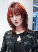 ミディアムレイヤーカット前髪カット韓国ヘア_F81341