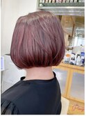 前下がりボブ内巻きトハイライトケアブリーチピンクブラウン