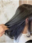 インナーカラー インディゴブルー　イヤリングカラーもOK 白髪可