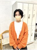 ショートパーマ/無造作センターパート,黒髪