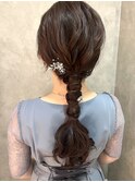編み下ろし　ポニーテール　ヘアセット　タイトポニー　ウェーブ