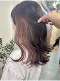 グレーベージュ_レイヤーロング_インナーカラーイヤリングカラー