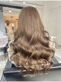 前髪ハイライトカラーこなれミディイメチェンウェーブパーマ