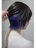 ショート×インナーブルー/アクセントカラー/ひし形ショート