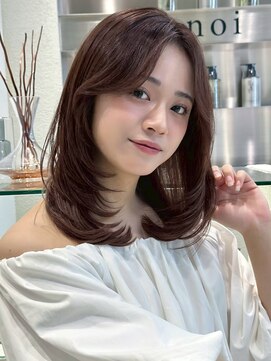 ノイ 銀座(noi) 顔周りレイヤーカットくびれヘアミルクティーベージュカラー
