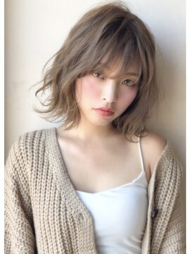 【Agu hair】無造作くせ毛風パーマミディアム ことりベージュ