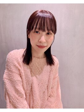 ヨーク(YOKE) ブリーチなしピンクパープル顔周りぱつっとロブ前髪タイトヘア