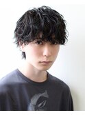 ナチュラルマッシュショート黒髪女子ウケ束感ツーブロックパーマ