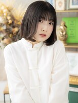 カバーヘア ブリス 川口(COVER HAIR bliss) バレイヤージュ黒髪内巻きワンカール小顔ボブa川口20代30代40代