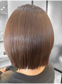 切りっぱなしレイヤーボブ×オレンジブラウン