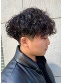 ダークアッシュニュアンスパーマ韓国マッシュベリーショート