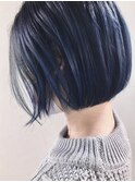 【maile】ブリーチあり/ネイビーブルー/前下がりショート