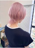ウルフカット×ホワイトピンク