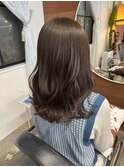 透明感ケアカラーオリーブグレージュ顔まわりレイヤーカット韓国