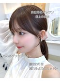 前髪顔まわり小顔似合わせミディアムレイヤーグレージュカラー！