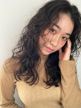 デザインパーマ/ダークブラウン/コスメパーマ/セミロング