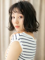 カバーヘア ブリス 川口(COVER HAIR bliss)&nbsp;黒髪ダークアッシュウェットヘア外ハネ小顔ボブX川口20代30代
