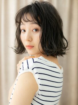 カバーヘア ブリス 川口(COVER HAIR bliss) 黒髪ダークアッシュウェットヘア外ハネ小顔ボブX川口20代30代