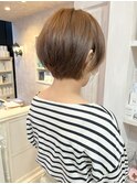 福山人気caaryハニーベージュブリーチなし大人丸みショートボブ