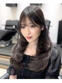 【レイヤーロング】似合わせカットフルバングパープルブラック