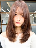 ゆるやかワンカールレイヤーロング韓国風後れ毛ストレート