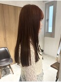 小川/ブリーチなしwカラーレイヤーカットオレンジベージュロング