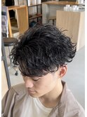 メンズ波巻きスパイラルパーママッシュ刈り上げツーブロック