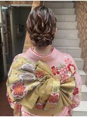 和装スタイル　振袖着付け　ゆるふわまとめ髪　着物