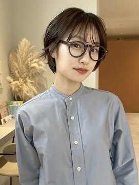 ノラギンザユー(NORA GINZA/U) ショートパーマ銀座メガネ女子丸みショート大人可愛い小顔カット
