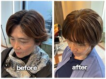 白髪を活かして自然に馴染む白髪ぼかしカラー。立体感と透明感のある仕上がりへ