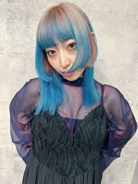 イェッカ パビル(YECCA pabil) オレンジからブルーのルーツカラー(ブリーチ1～２回)