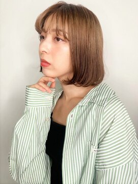 カバーヘア ブリス 川口(COVER HAIR bliss) シースルーバングパールベージュ内巻きボブp1川口20代30代40代