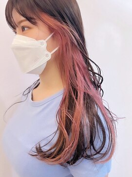 アンス 大阪梅田(ANs.) 大人可愛いピンクインナーカラーオルチャン毛先パーマロング
