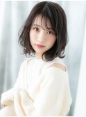 大人可愛いミストバング黒髪外ハネボブウルフc古河20代30代40代