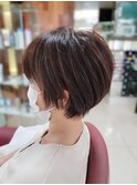 大人可愛い20代30代40代黒髪前下がりショートボブ丸みショート◎