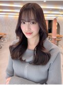 ミニウルフチェリーブラウンブリーチなしレイヤー韓国前髪